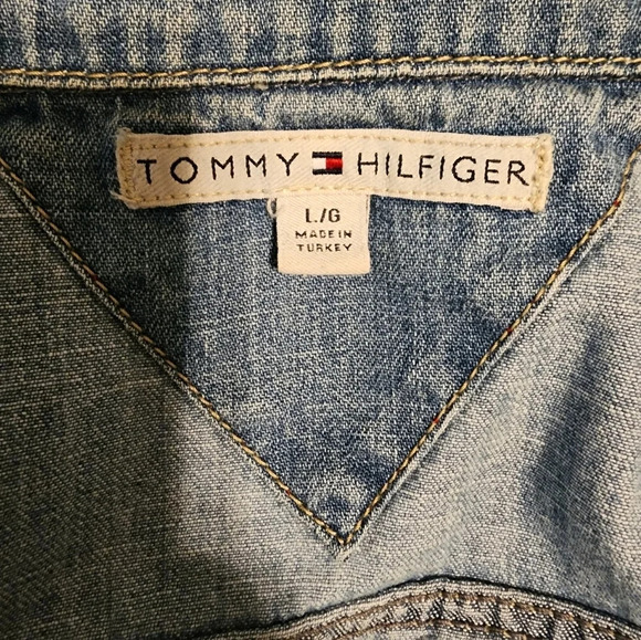 2004 Tommy Hilfiger Jean Jacket With Harley Davidson Patches Fits Medium - Picture 9 of 16